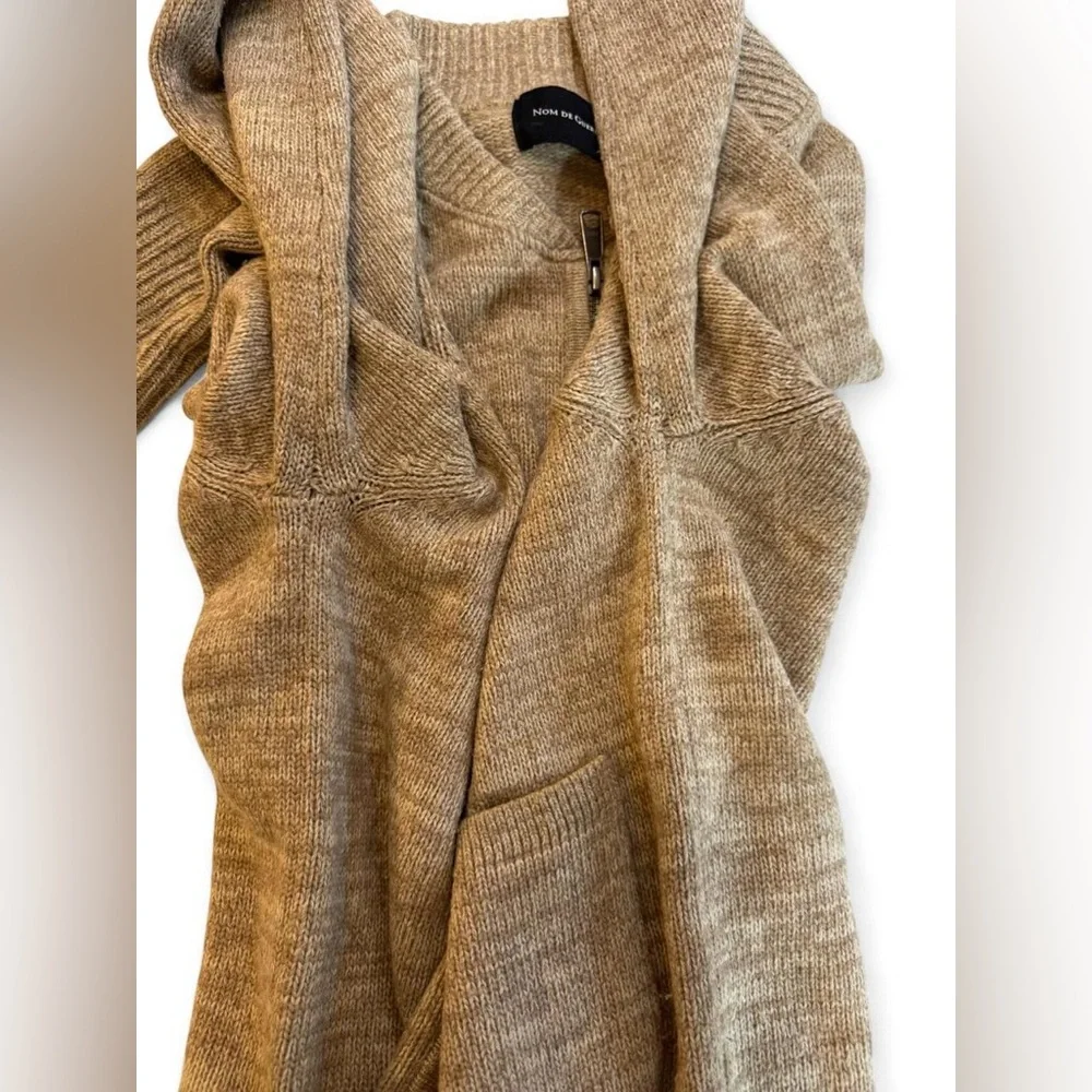 Nom De Guerre Zip Cardigan Wool Blend Sweater Beige Single Pocket Archive